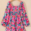 Women's Plus Size Rose Floral Smocked Square Neck Mini Dress - Image 14