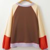 Women's Orange Color Block Side Slits Raglan Sleeve Long Sleeve Top - Image 4