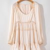 Women's Apricot Tiered Ruffled Puff Sleeve Loose Fit Mini Dress - Image 6