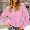 Women's Pink Crochet Knit Drop Shoulder Sweater - Image 2