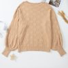 Plus Size Women's Light French Beige Textured Knit Solid Checkered Sweater - Image 9