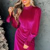 Rose Red Velvet Smocked Mock Neck Ruffled Puff Sleeve Mini Dress - Image 5