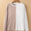 Women's Khaki Colorblock Long Sleeve Crew Neck Top - Casual and Stylish - Image 6