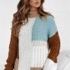 Women's Khaki Colorblock Patchwork Sweater - Textured Knit Design for Winter - Image 11