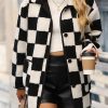 Women's Black Checkered Fleece Jacket with Side Pockets - Image 5