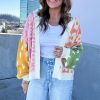 Women's Orange Floral and Dotted Colorblock Open Front Cardigan - Image 3