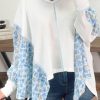 Women's White Abstract Floral Patchwork Batwing Sleeve V Neck Blouse - Image 5