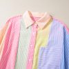 Women's Pink Stripe Oversized Color Block Shirt with Chest Pocket - Image 9