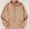 Women's Light French Beige Drawstring Turtleneck Dolman Sleeve Sweatshirt - Image 9