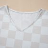 Chic Women's Beige Checkered V Neck Tee and Drawstring Shorts Lounge Set - Image 10