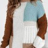 Women's Khaki Colorblock Patchwork Sweater - Textured Knit Design for Winter - Image 7