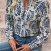 Women's Sky Blue Bohemian Printed Bishop Sleeve Lace Shirt - Image 7