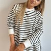 Women's Black Stripe Raglan Sleeve Loose Fit Sweatshirt with Side Slits - Image 6