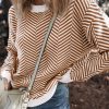 Women's Coffee Contrast Edge Crew Neck Drop Shoulder Sweater - Stylish Casual Wear - Image 6