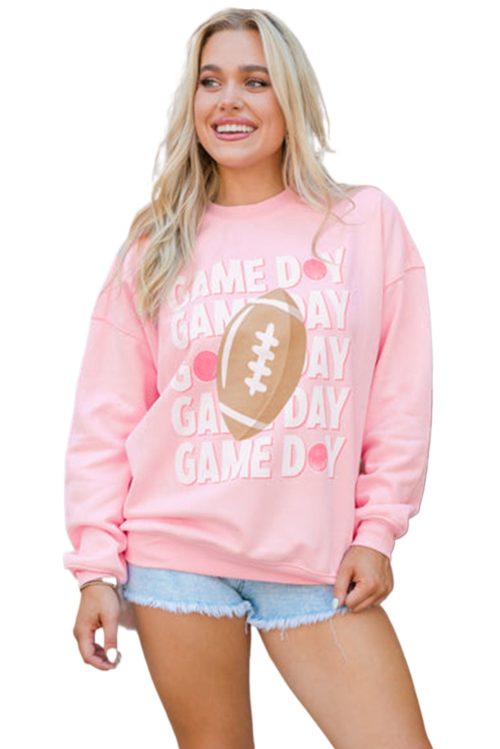 Women's Pink GAME DAY Rugby Football Graphic Pullover Sweatshirt