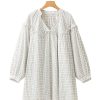 Women's White Stripe Checkered Frilled V Neck Bracelet Sleeve Babydoll Dress - Image 12