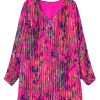 Women's Plus Size Rose Abstract Floral Print Pleated Dress with Puff Sleeves - Image 22