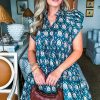 Women's Blue Retro Floral Print Ruffle Short Sleeve Mini Dress - Image 9