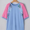 Women's Sky Blue Leopard Print Colorblock Plus Size T-Shirt - Casual and Cozy - Image 8