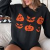 Women's Black Halloween Pumpkin Face Pattern Drop Shoulder Sweater - Image 6