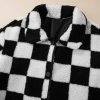 Women's Black Checkered Fleece Jacket with Side Pockets - Image 10