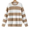 Women's Light French Beige Colorblock Striped Drop Shoulder Sweater with Side Slit - Image 22