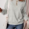 Women's Gray Solid Fleece Lined Drop Shoulder Terry Sweatshirt - Image 6