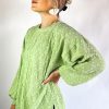 Women's Light Green Textured Crew Neck Blouse with Side Split Detail - Image 2