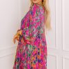 Women's Plus Size Rose Abstract Floral Print Pleated Dress with Puff Sleeves - Image 11