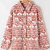 Plus Size Women's Pink Aztec Print Shacket with Chest Pockets - Image 5