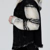 Women's Black Plaid Sleeve Hooded Denim Jacket - Stylish Fall Outerwear - Image 11