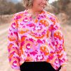 Women's Plus Size Pink Floral Print V-Neck Blouse - Image 6