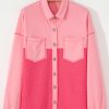 Women's Peach Blossom Two Tone Waffle Knit Buttoned Shacket - Image 4