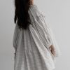 Women's White Stripe Checkered Frilled V Neck Bracelet Sleeve Babydoll Dress - Image 2