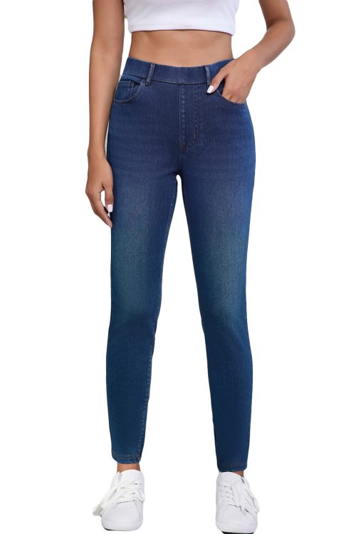 Women's Ashleigh Blue Stretchy Knit Casual Jeans with Multiple Pockets