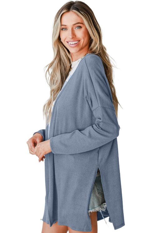 Women's Ashleigh Blue Solid Color Rib Knit Open Front Cardigan