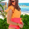 Women's Vitality Orange Color Block Ruffled Backless One Piece Swimsuit - Image 3