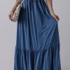 Women's Sail Blue Solid Color Lace-Up High Waist Tiered Maxi Skirt - Image 5