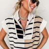 Women's Black Stripe Colorblock Quarter Zip Collar Sweater Vest - Stylish and Modern - Image 5