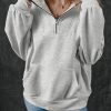 Women's Light Grey Zip-Up Stand Neck Sweatshirt with Kangaroo Pockets - Image 3