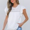 Women's White Lace Neckline Flutter Sleeve Blouse with Eyelet Details - Image 3