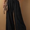 Women's Black Textured Wide Smocked Waist Loose Pants - Image 2