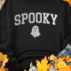 Women's Spooky Black Crew Neck Halloween Ghost Print Sweatshirt - Image 9