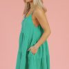 Women's Sea Green Textured Buttoned Mini Dress with Thin Straps - Image 3