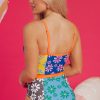 Women's Orange Floral Colorblock Spaghetti Strap Teddy Swimsuit with Padded Shelf Bra - Image 2