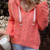 Women's Gold Flame Cable Knit V-Neck Hooded Sweater - Image 3