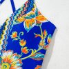 Women's Blue Floral Plunging Neckline One-Piece Swimsuit with Crisscross Back - Image 16