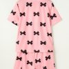 Women's Pink Bow Printed Short 2-Piece Lounge Set - Cute Casual Loungewear - Image 7