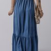 Women's Sail Blue Solid Color Lace-Up High Waist Tiered Maxi Skirt - Image 2