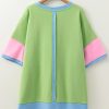 Women's Plus Size Light Blue Color Block Exposed Seam Patchwork T-Shirt - Image 9